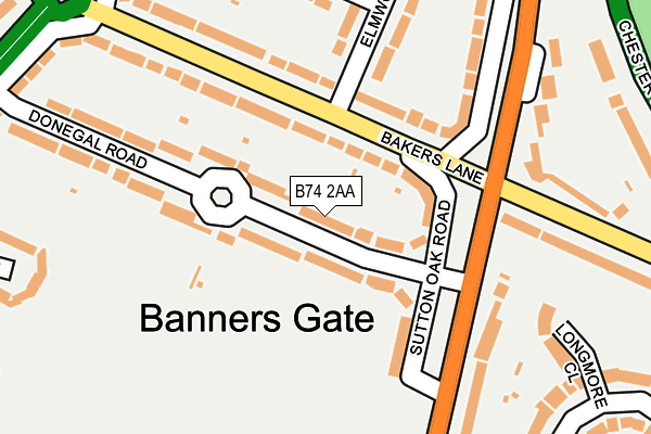 B74 2AA map - OS OpenMap – Local (Ordnance Survey)
