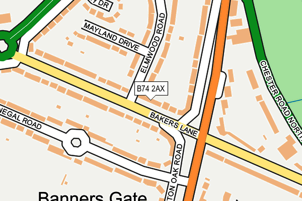 B74 2AX map - OS OpenMap – Local (Ordnance Survey)