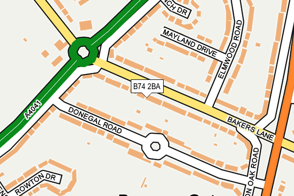 B74 2BA map - OS OpenMap – Local (Ordnance Survey)