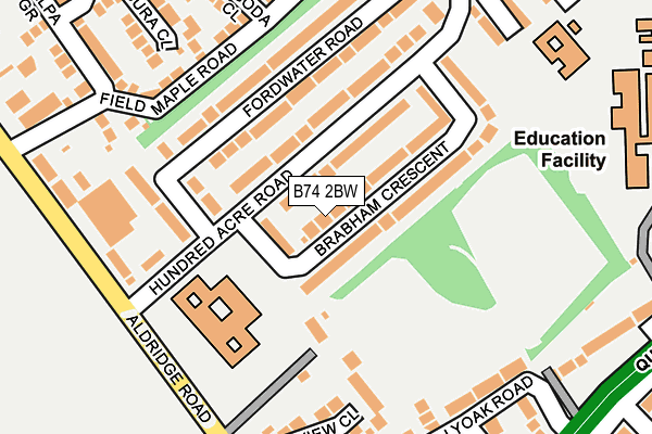 B74 2BW map - OS OpenMap – Local (Ordnance Survey)