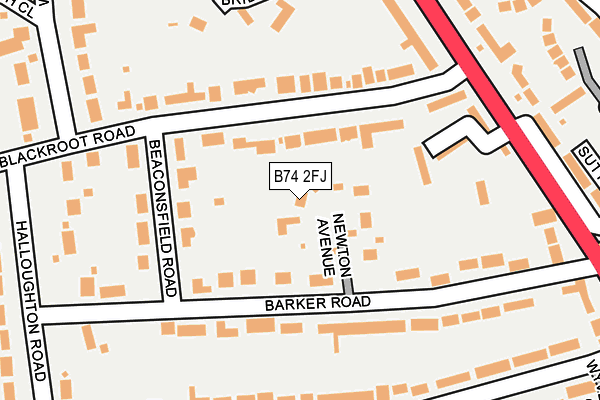 B74 2FJ map - OS OpenMap – Local (Ordnance Survey)