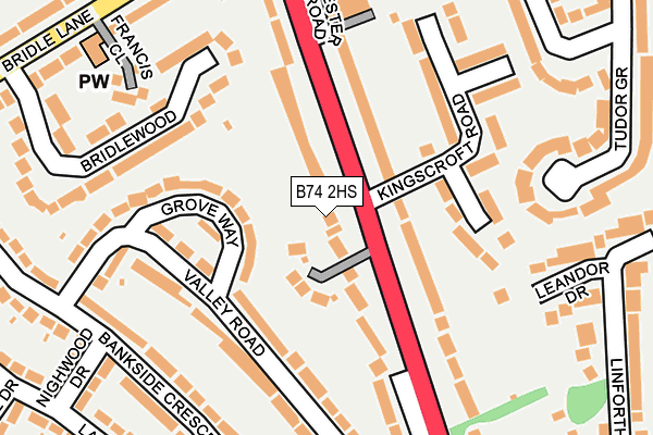 B74 2HS map - OS OpenMap – Local (Ordnance Survey)