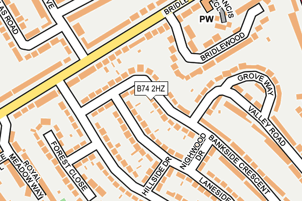 B74 2HZ map - OS OpenMap – Local (Ordnance Survey)