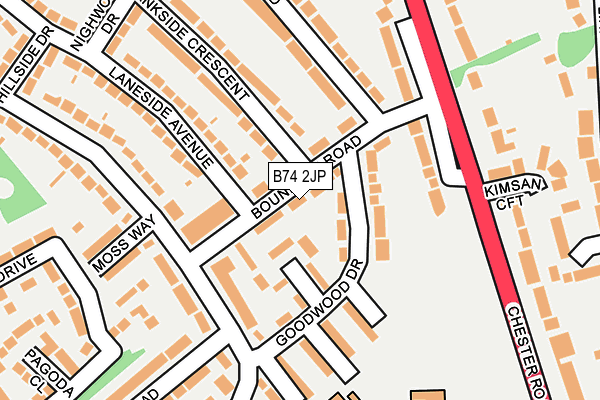 B74 2JP map - OS OpenMap – Local (Ordnance Survey)