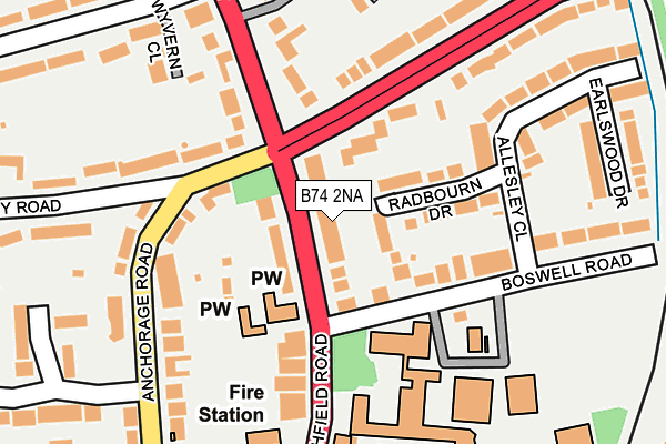 B74 2NA map - OS OpenMap – Local (Ordnance Survey)