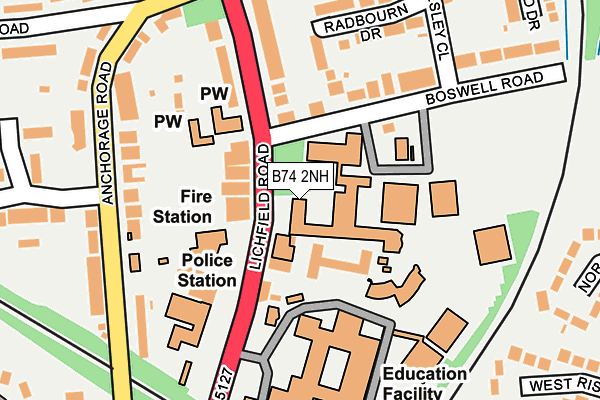 B74 2NH map - OS OpenMap – Local (Ordnance Survey)