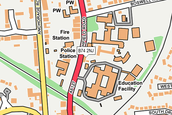 B74 2NJ map - OS OpenMap – Local (Ordnance Survey)