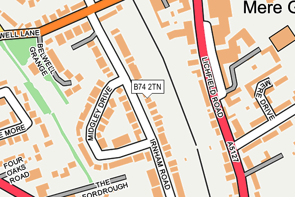 B74 2TN map - OS OpenMap – Local (Ordnance Survey)