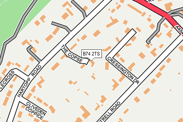 B74 2TS map - OS OpenMap – Local (Ordnance Survey)