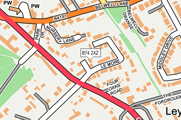 B74 2XZ map - OS OpenMap – Local (Ordnance Survey)