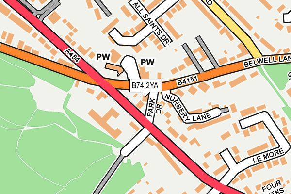 B74 2YA map - OS OpenMap – Local (Ordnance Survey)