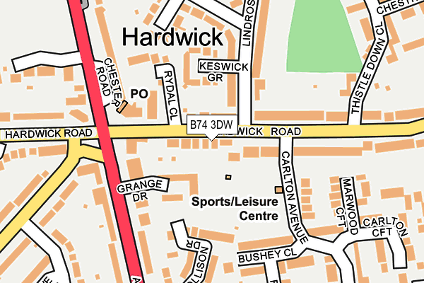 B74 3DW map - OS OpenMap – Local (Ordnance Survey)