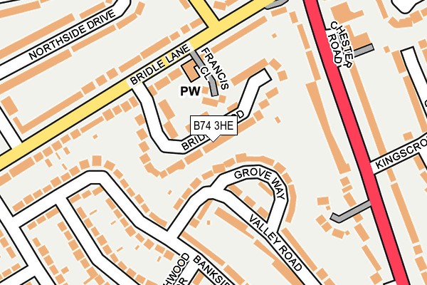 B74 3HE map - OS OpenMap – Local (Ordnance Survey)