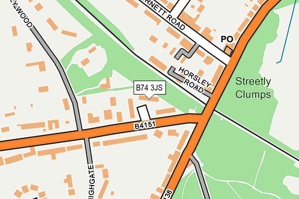 B74 3JS map - OS OpenMap – Local (Ordnance Survey)