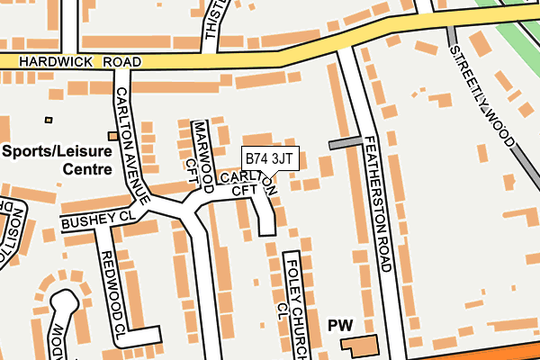B74 3JT map - OS OpenMap – Local (Ordnance Survey)