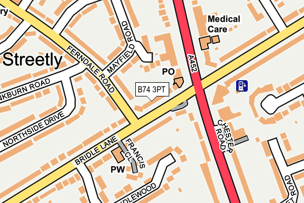 B74 3PT map - OS OpenMap – Local (Ordnance Survey)