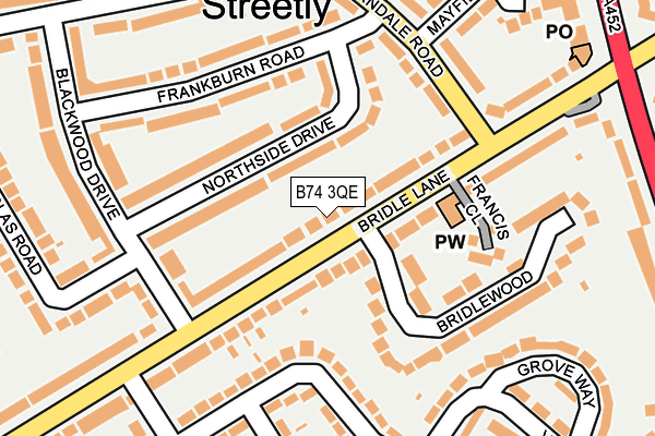 B74 3QE map - OS OpenMap – Local (Ordnance Survey)