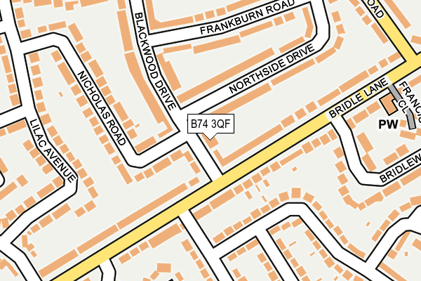 B74 3QF map - OS OpenMap – Local (Ordnance Survey)
