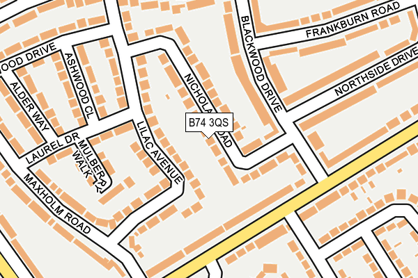 B74 3QS map - OS OpenMap – Local (Ordnance Survey)
