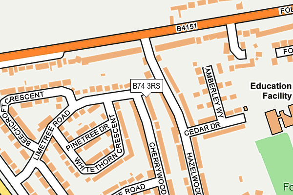 B74 3RS map - OS OpenMap – Local (Ordnance Survey)