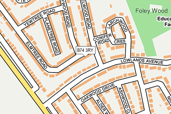 B74 3RY map - OS OpenMap – Local (Ordnance Survey)