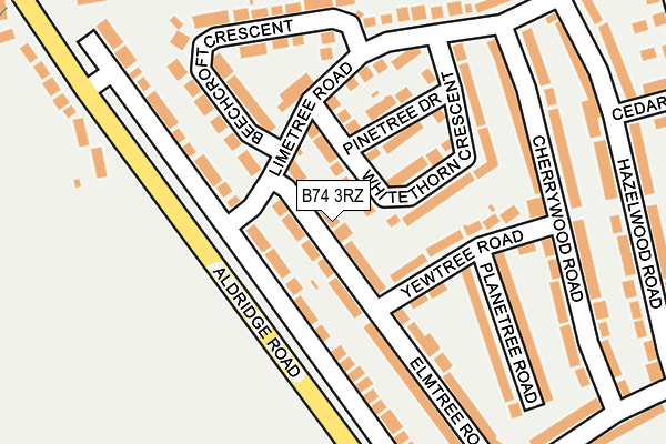 B74 3RZ map - OS OpenMap – Local (Ordnance Survey)
