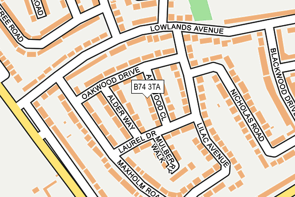 B74 3TA map - OS OpenMap – Local (Ordnance Survey)