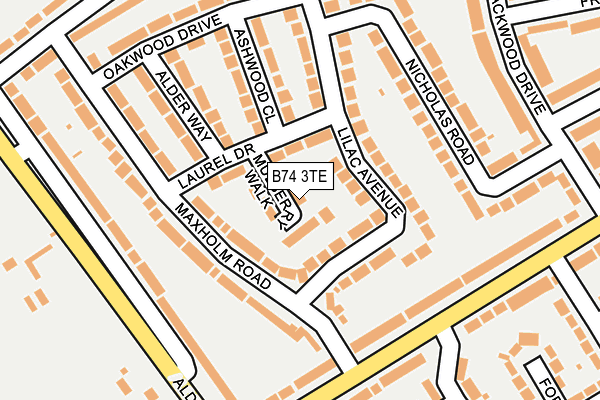 B74 3TE map - OS OpenMap – Local (Ordnance Survey)
