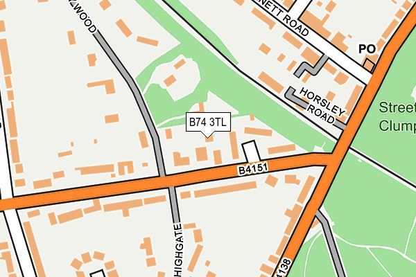 B74 3TL map - OS OpenMap – Local (Ordnance Survey)
