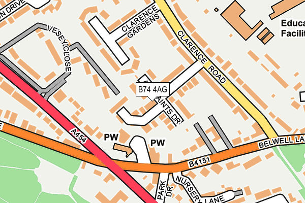 B74 4AG map - OS OpenMap – Local (Ordnance Survey)