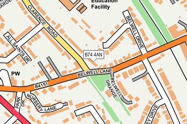 B74 4AN map - OS OpenMap – Local (Ordnance Survey)