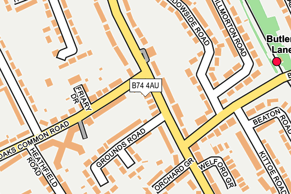 B74 4AU map - OS OpenMap – Local (Ordnance Survey)