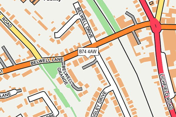 B74 4AW map - OS OpenMap – Local (Ordnance Survey)