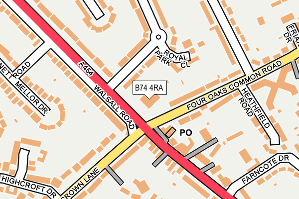 B74 4RA map - OS OpenMap – Local (Ordnance Survey)