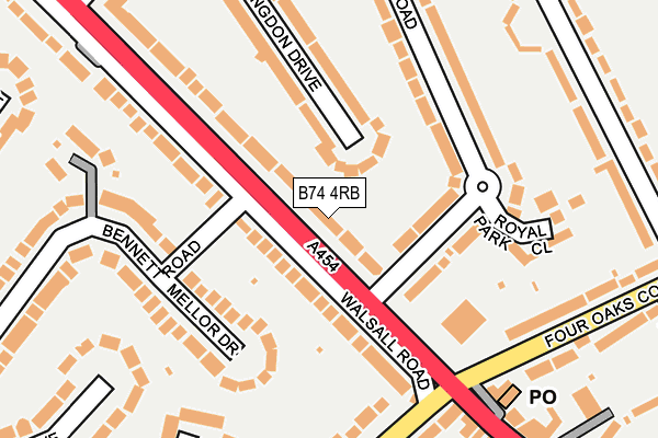 B74 4RB map - OS OpenMap – Local (Ordnance Survey)