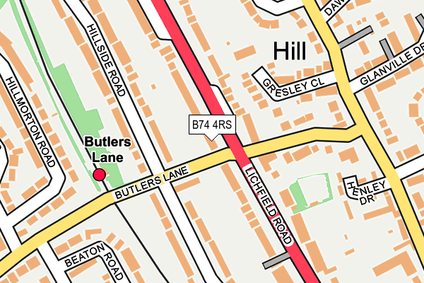 B74 4RS map - OS OpenMap – Local (Ordnance Survey)