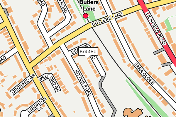 B74 4RU map - OS OpenMap – Local (Ordnance Survey)