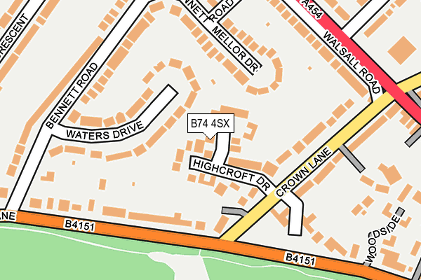 B74 4SX map - OS OpenMap – Local (Ordnance Survey)