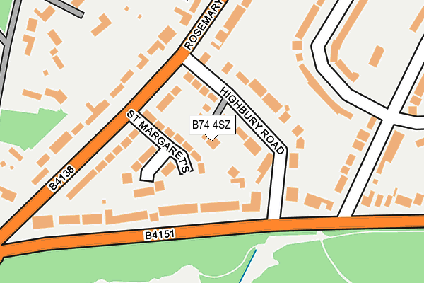 B74 4SZ map - OS OpenMap – Local (Ordnance Survey)