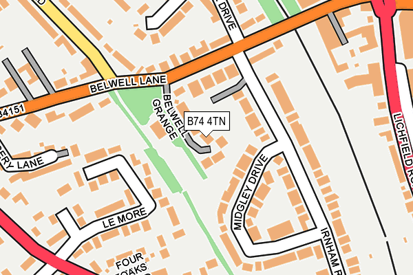 B74 4TN map - OS OpenMap – Local (Ordnance Survey)