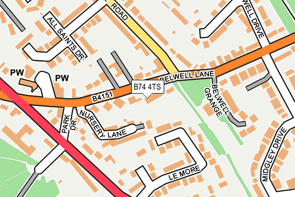 B74 4TS map - OS OpenMap – Local (Ordnance Survey)