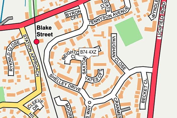 B74 4XZ map - OS OpenMap – Local (Ordnance Survey)