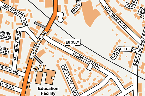 B8 3QW map - OS OpenMap – Local (Ordnance Survey)