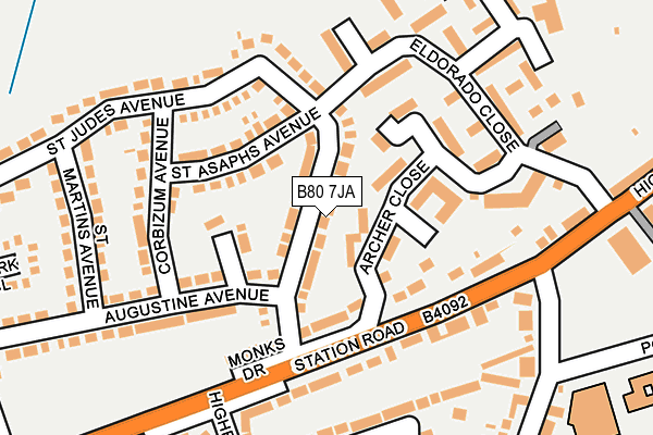 B80 7JA map - OS OpenMap – Local (Ordnance Survey)