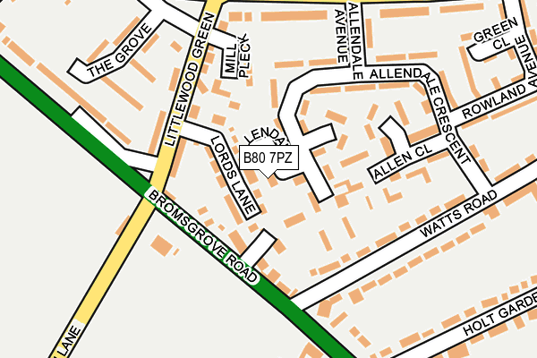 B80 7PZ map - OS OpenMap – Local (Ordnance Survey)