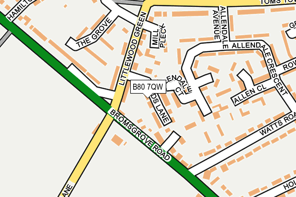 B80 7QW map - OS OpenMap – Local (Ordnance Survey)
