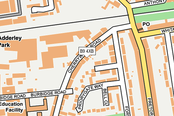 B9 4XB map - OS OpenMap – Local (Ordnance Survey)