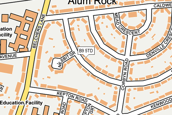 B9 5TD map - OS OpenMap – Local (Ordnance Survey)