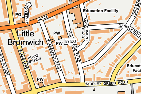 B9 5XJ map - OS OpenMap – Local (Ordnance Survey)