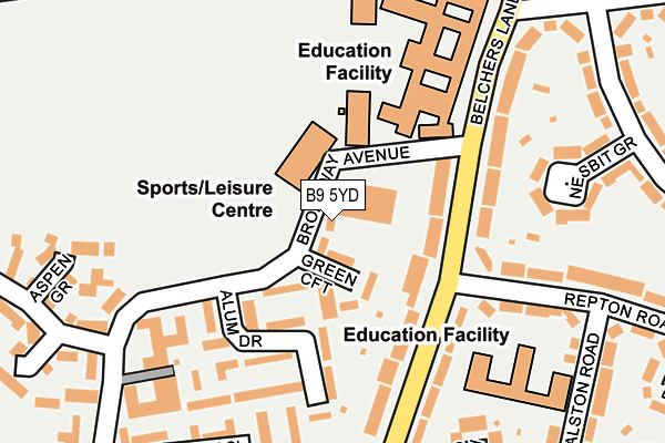 B9 5YD map - OS OpenMap – Local (Ordnance Survey)